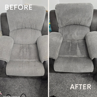 Visual contrast of upholstery cleaning in Portsmouth, displaying the before and after effects on dirt removal and overall freshness.