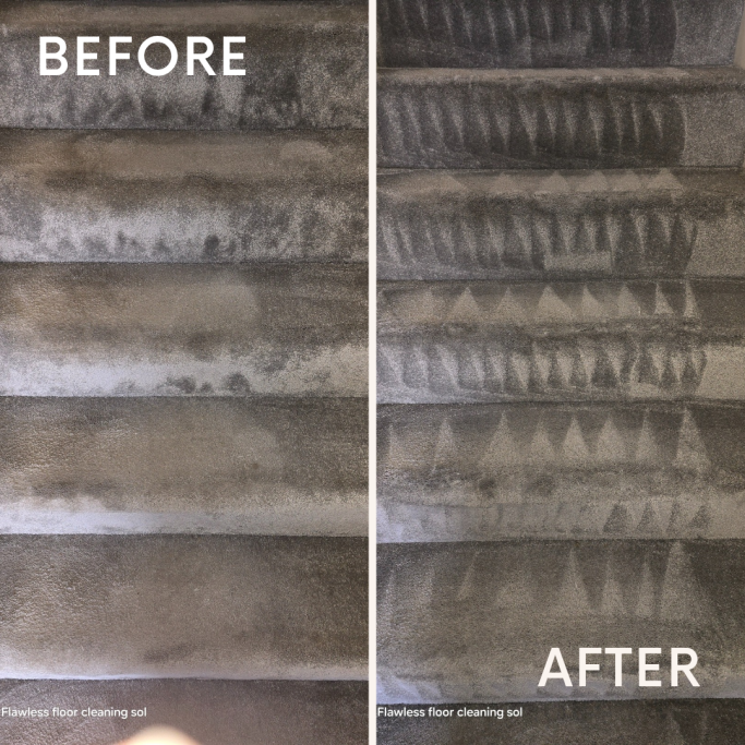 Before and after images of carpet cleaning in and around Portsmouth, showcasing a significant transformation in cleanliness and appearance.